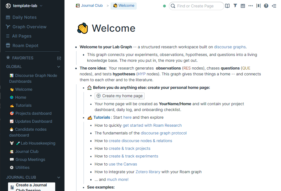 template lab graph welcome page